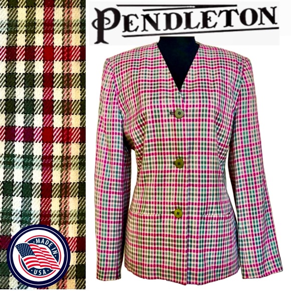 Vintage Pendleton Lined Blazer Jacket Shepherd’s Check Pockets (10) - Picture 1 of 17